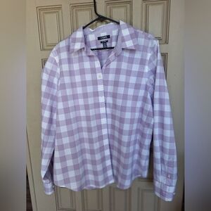 Chap's Buttondown Shirt Plus SzXXL Lavender Check Collar/Contrast Cuffs No Iron